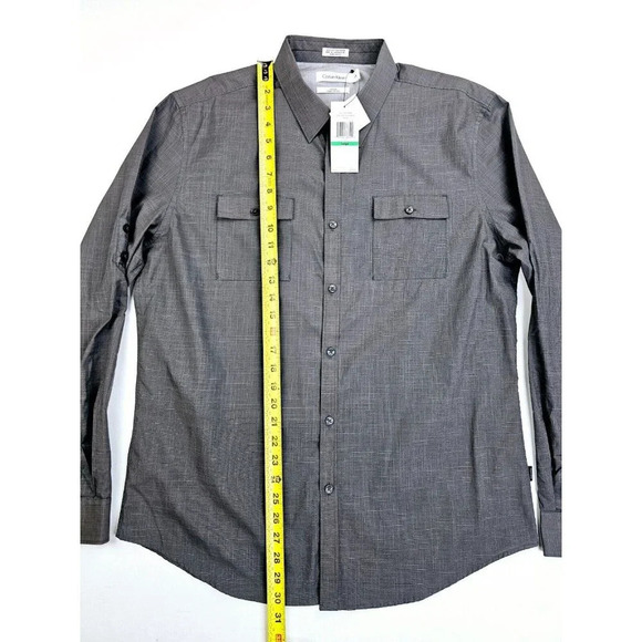Calvin Klein Slim Fit Size Large Men's Charcoal Gray Elbow Buttons L/S Shirt NWT - Picture 12 of 13